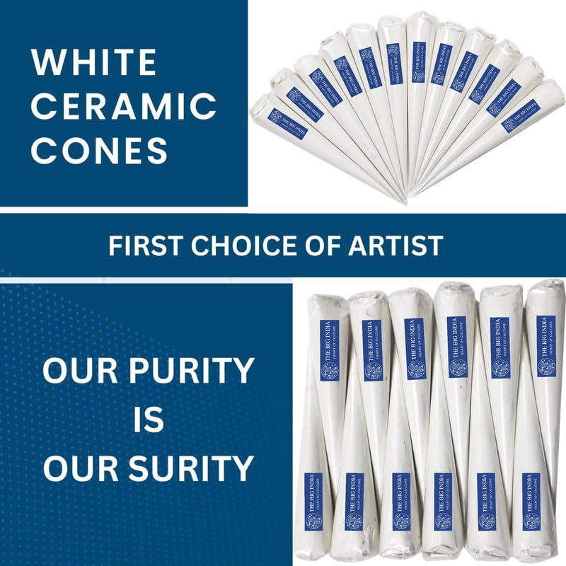 White Ceramic Cones for Arts & Crafts, Lippan Art, Mandana Art, Texture Art Paste, Pottery, Liner, DIY Decorative Purposes (Pure for Sure) (10 White Cone) 4