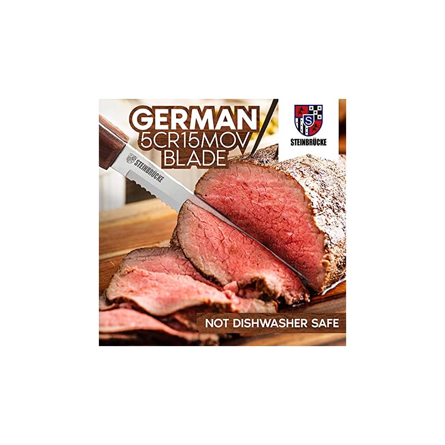 Elemake-Steak-Knife-Set-Steak-Knife-with-Wooden-Handle-Knives-Set-for-Kitchen-Serrated-Steak-Knives-Set-of-8-Classic-Full-Tang-Design-5Cr15Mov-Stainless-Steel-Blade Elemake Steak Knife Set - Steak Knife with Wooden Handle, Knives Set for Kitchen, Serrated Steak Knives Set of 8, Classic Full Tang Design, 5Cr15Mov Stainless Steel Blade