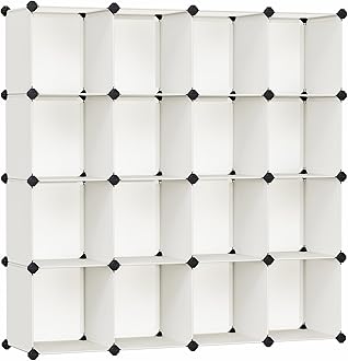 SONGMICS Cube Storage Organizer, Set of 16 Plastic Cubes, Closet Organizers and Storage, Room Organization, Bedroom Living Room, 12.2 x 48.4 x 48.4 Inches, Cream White ULPC442M01