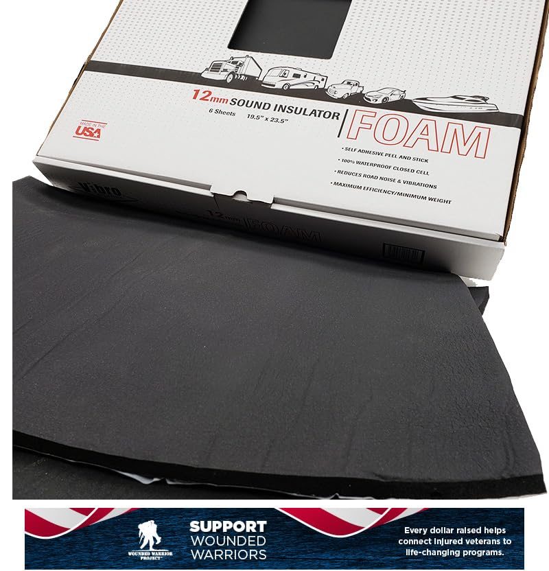 Vibro Sound Deadener for Automobiles -1/2" Waterproof Closed Cell Foam Noise Dampening Panels, 6 Large Sheets of Our Sound Dampening Solution, Made in USA