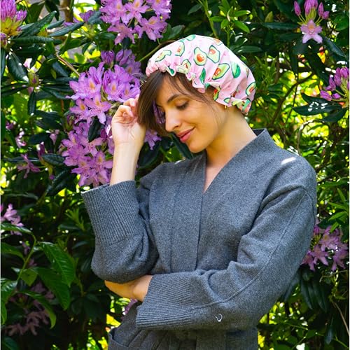 Smug Shower Cap | Waterproof Shower Cap With Elastic Lining | Three Prints Available | Showers, Cooking, Spa Salon, Sleeping, Makeup | Shower Caps For Women Uk Long Hair Short Hair | Avocado - 4