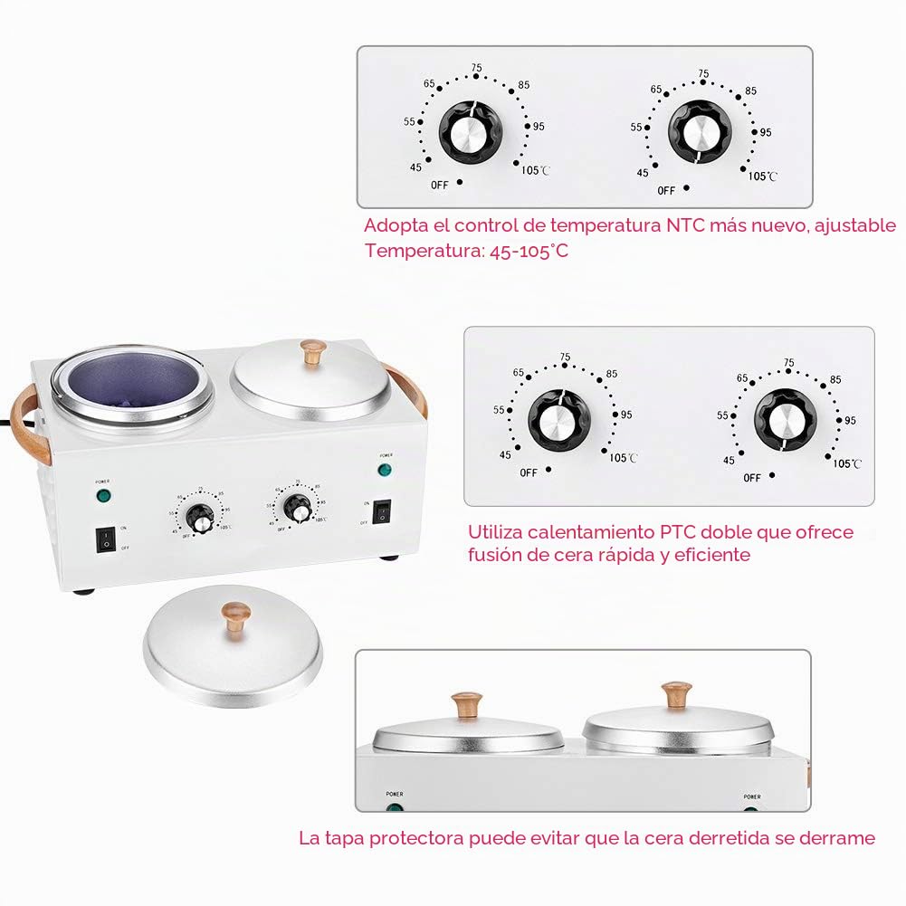 Sonew Máquina de calentamiento de cera de doble cera de cera eléctrica portátil profesional calentador de cera con ajuste de temperatura ajustable, para mujeres hombres