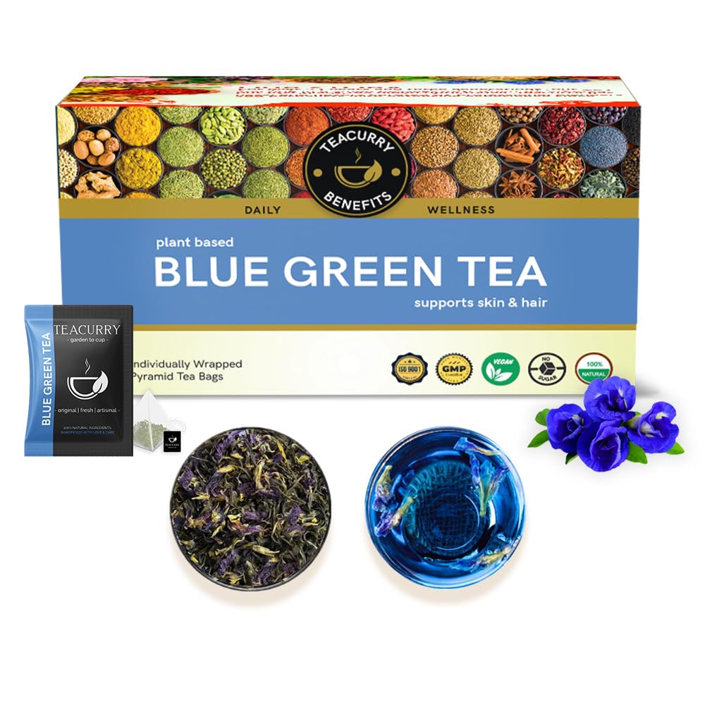 TEACURRY Blue Green Tea(30 Tea Bags) Helps With Weight Loss, Skin Glow, Hair Care, Brain Health Blue Pea Green Tea Blue Butterfly Green Tea For Weight Loss,60 Grams