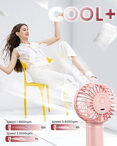 Miniatura 2 de EasyAcc Mini ventilador de mano, ventilador de bolsillo, recargable con pilas, 5.5-17 horas, ventilador portátil de 3 velocidades con cordón,