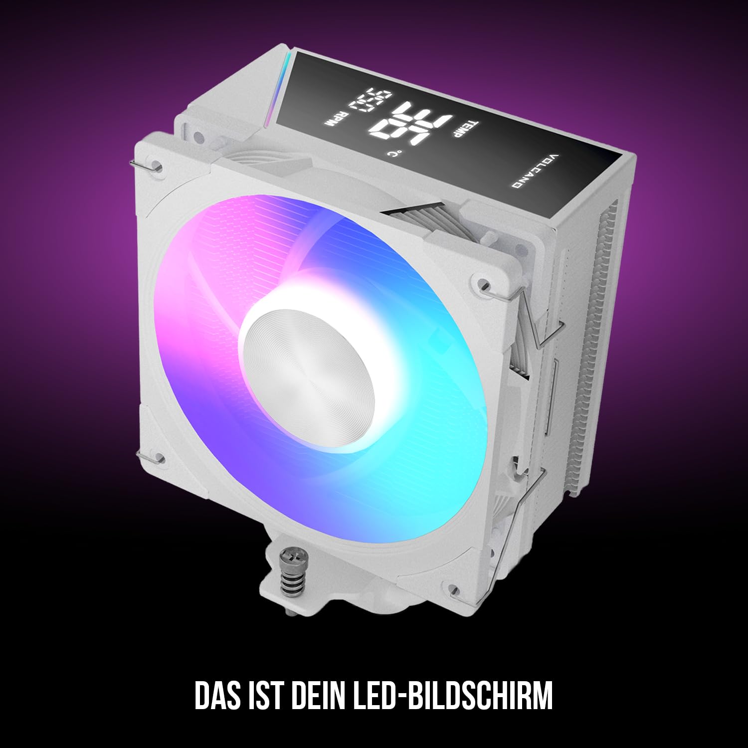 MODECOM Volcano 0C T202 LCD ARGB - Enfriador de aire para CPU con pantalla digital LCD y ventilador de 120 mm, silencioso, para carcasa de juegos, alta capacidad de refrigeración para procesadores