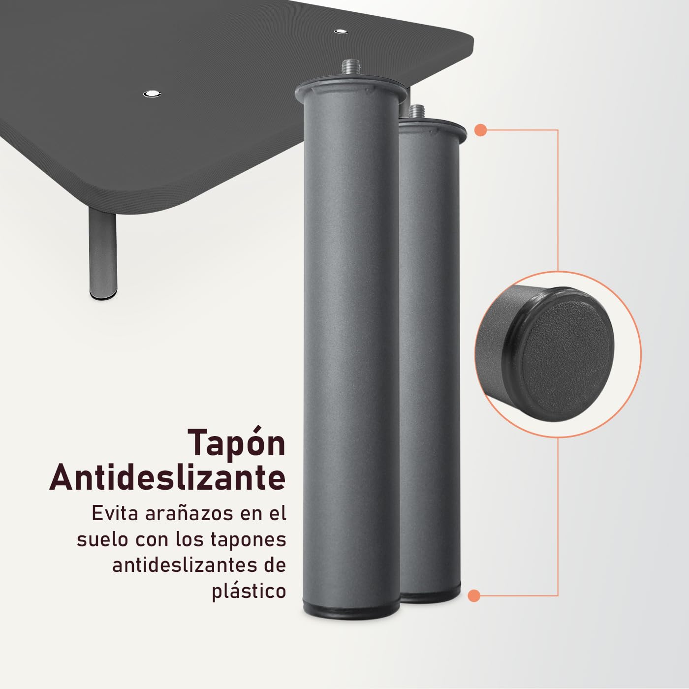 amuéblate Online - Base Tapizada 3D con Estructura Extra Resistente y Barras Transversales de Refuerzo, Gran Estabilidad, 6 Patas metálicas roscadas de 25cm, 135 x 180, Gris Oscuro
