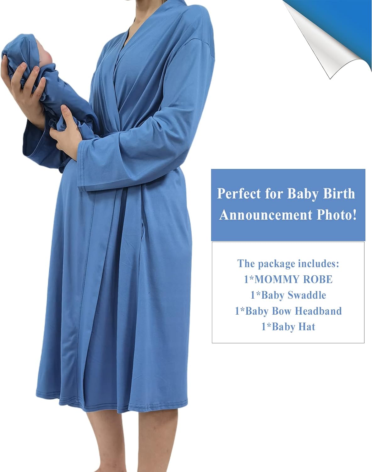 QTECLOR Mommy Robe for Maternity with Matching Swaddle Blanket Girls Boys, Delivery Labor Robe for Hospital Women Dress - Image 8