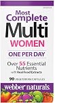 Webber Naturals Multi Le Plus Complet Pour Femmes, 90 Capsules, Une Par Jour, Plus De 55 Vitamines, Minéraux, Et Sources Alimentaires De Fruits Et Légumes Par Capsule, Végétarien