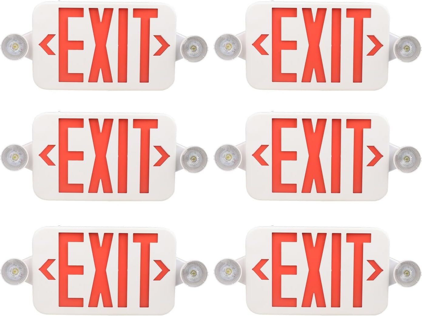 Ciata Lighting All LED Decorative Red Exit Sign & Emergency Light Combo with Battery Backup (6 Pack)