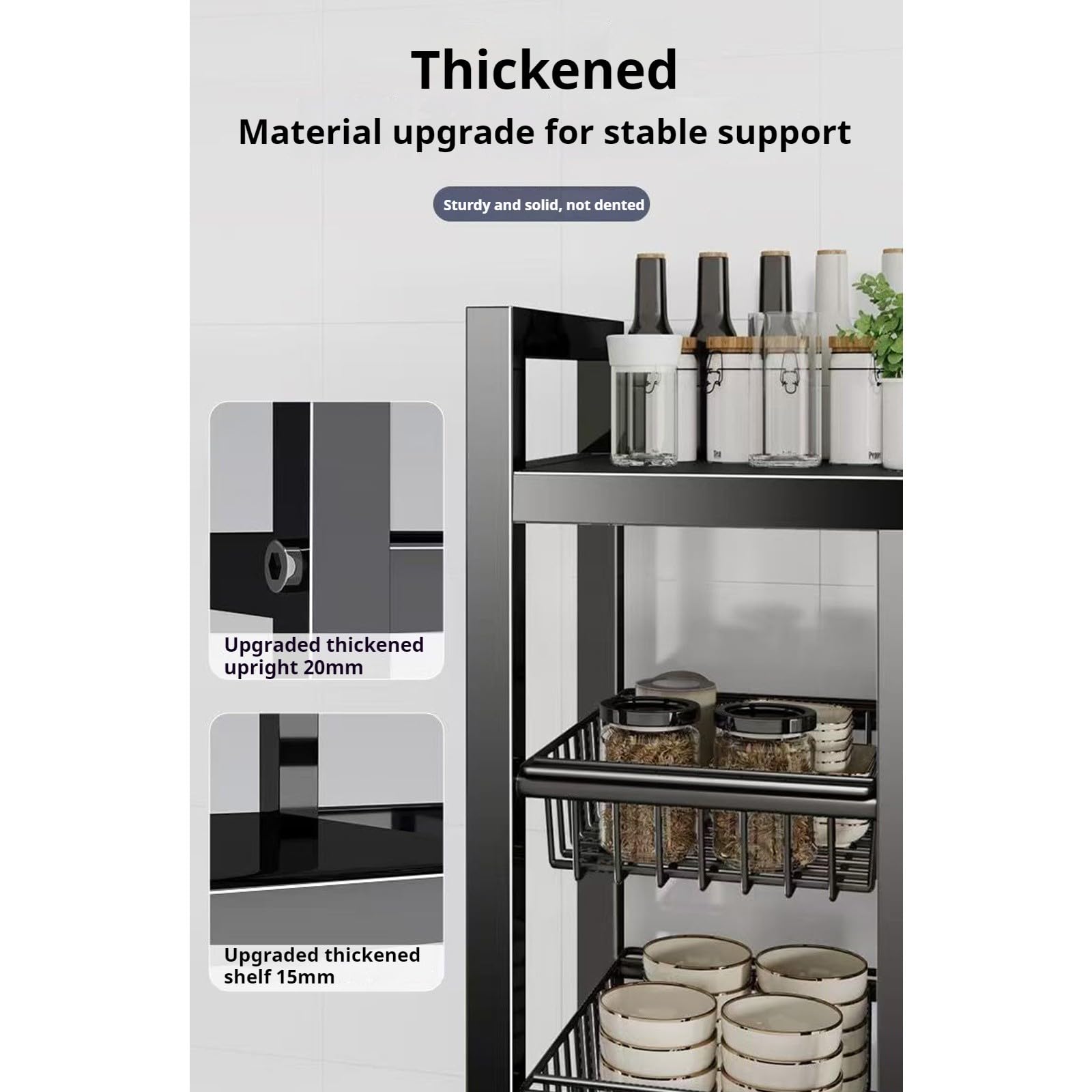 Estante de almacenamiento de metal, carrito ajustable de cuatro capas resistente con ruedas, organizador multifunción para cocina, sala de estar, dormitorio