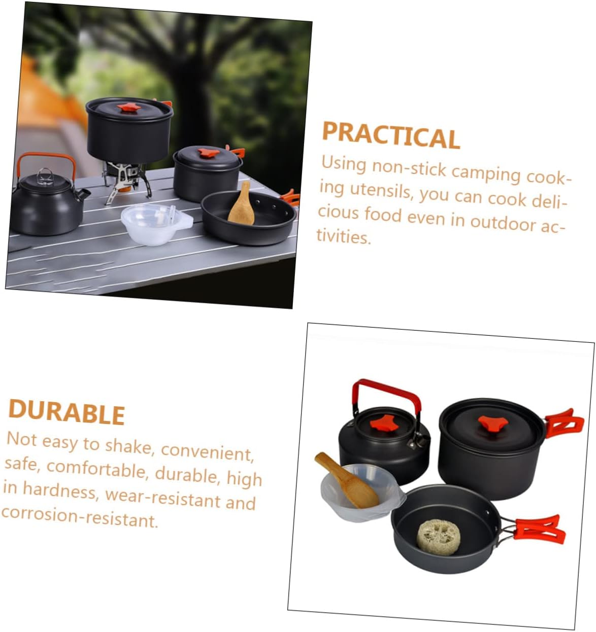 Generic 1 Set Outdoor Picnic Pot Set Cooking Mini Pots Pans Camping Stove Oven Portable Stoves Silverware Gadgets Grill Kit Kettle Mat Cookware Roaster Pan Deep Frying Pan Plastic Orange