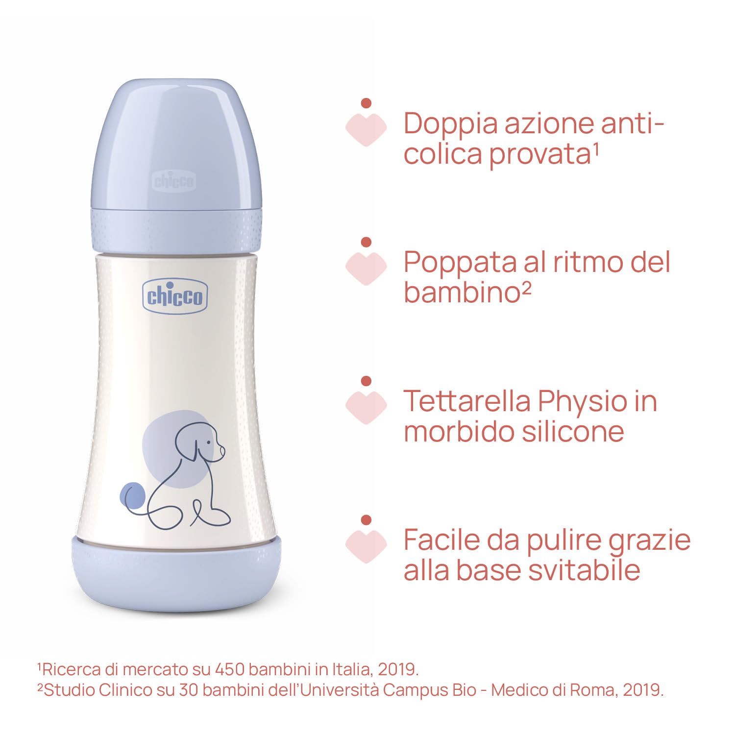 Chicco PERFECT 5 Biberon Anticolica 240 ml, Flusso Medio, Tettarella in Morbido Silicone, Blu