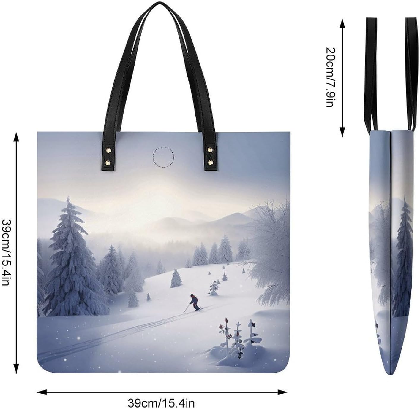 Winter Skiing Tote Bag with Magnetic Buckle Reusable Grocery Bags Lightweight Cross Body Handbag for Daily Essentials