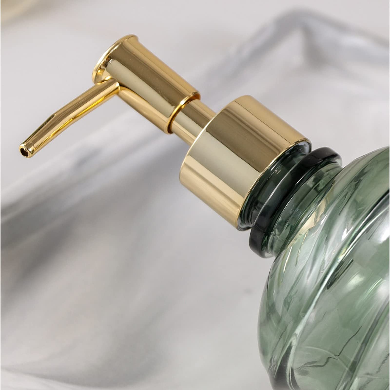 Dispenser di detersivo Liquido per Piatti, flacone in Vetro con Pompa, 390 ml, Contenitore Ricaricabile per Bagno, Lavanderia, Cucina e Piano di Lavoro.