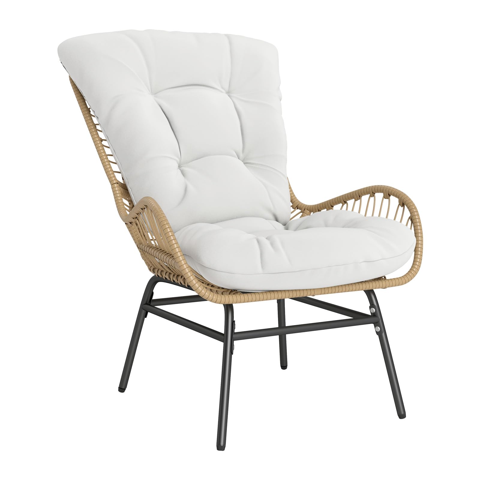 GIANTEX Gartensessel Rattansessel, Gartenstuhl Loungesessel Outdoor, Outdoor Sessel XXL mit Kissen, Korbsessel Balkon Sessel mit Rücken- & Armlehnen, Terrassenstuhl bis 180 kg belastbar
