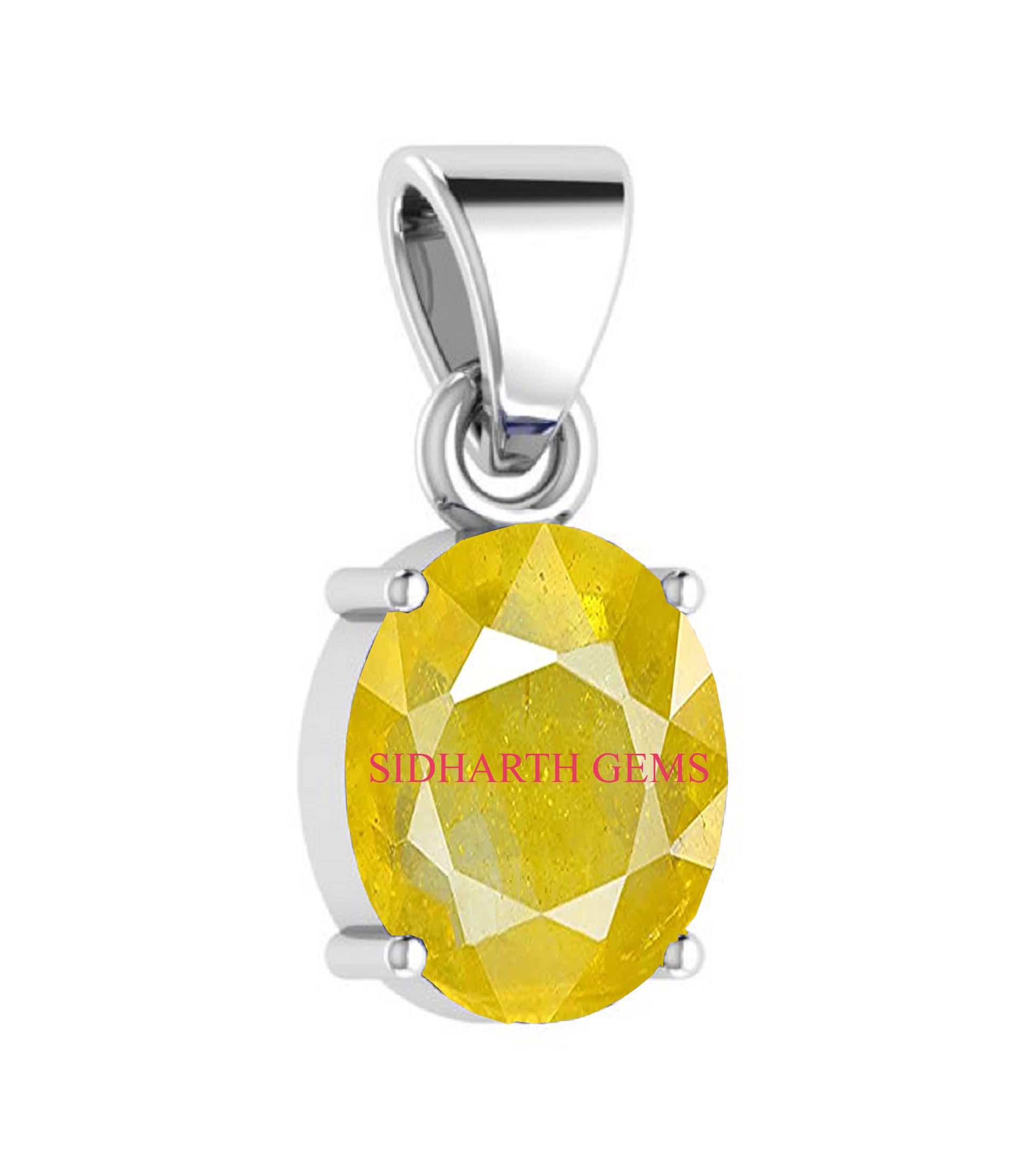 Natural Certified Panchdhatu Yellow Sapphire Silver Plated Pendant for Unisex pukhraj Gold Color-image-1