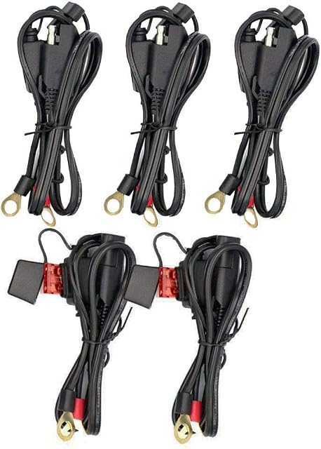iMESTOU 2FT SAE O Ring Terminal Harness Cables 2 Pin Quick Disconnect Plug, Eyelet Terminal Harness Extension Charge Cord Quick Disconnect SAE Connection Lead for Motorcycle, Car, Tractor 10A Fused