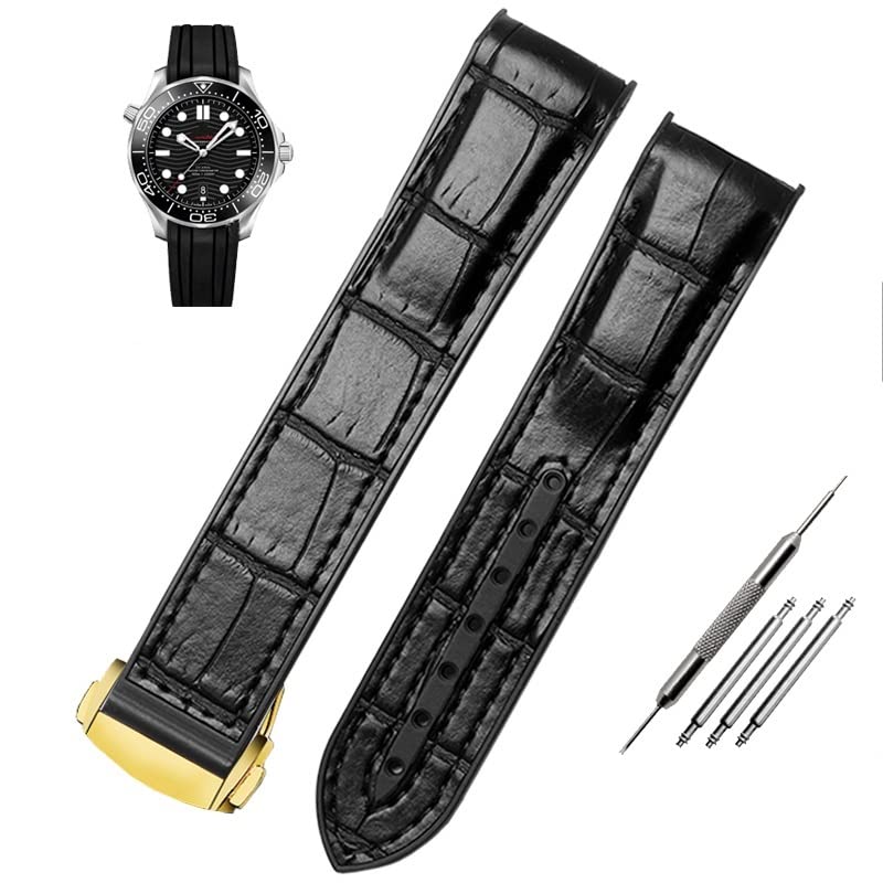 Bracelet étanche cuir silicone 22mm pour montre Omega Seamaster fermoir doré