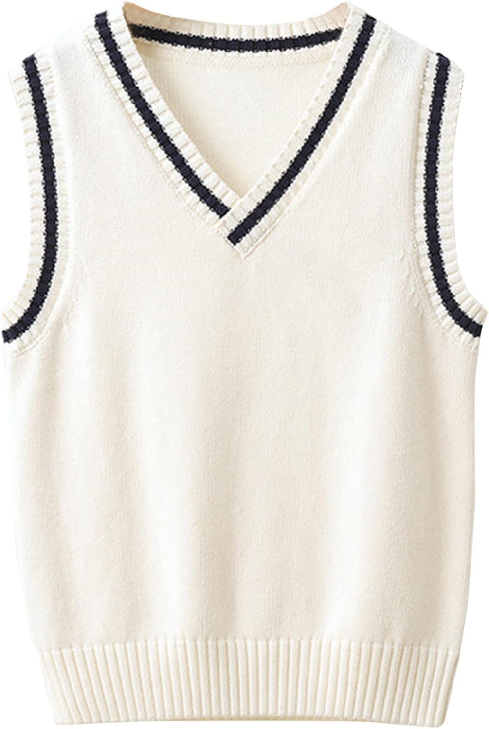 Freebily Unisex Kids Girls Boys V-Neck Knitted Sweater Vest Students Uniform School Wear Solid Color Casual Waistcoat Top