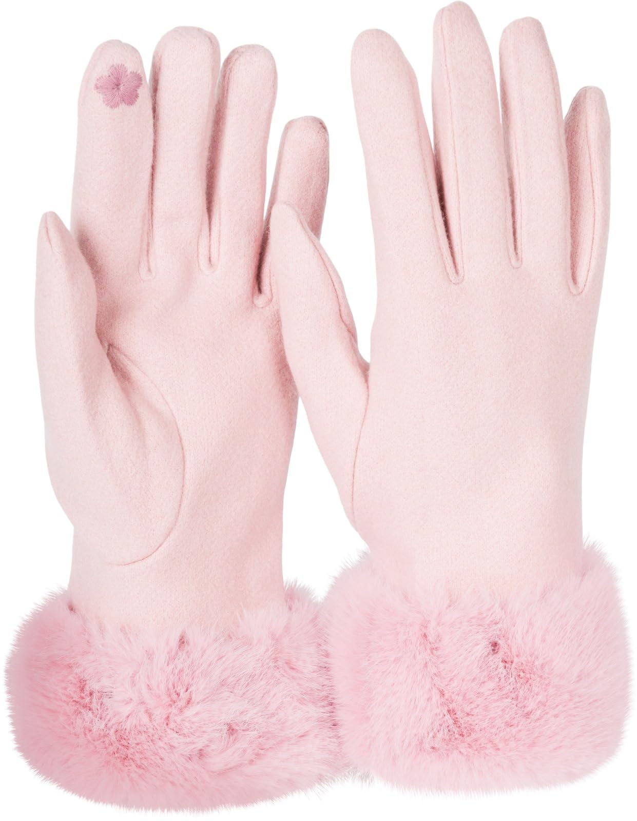 styleBREAKER women plain material gloves with fur lining and decorative stitching, finger gloves, winter 09010028, Colour:Rose