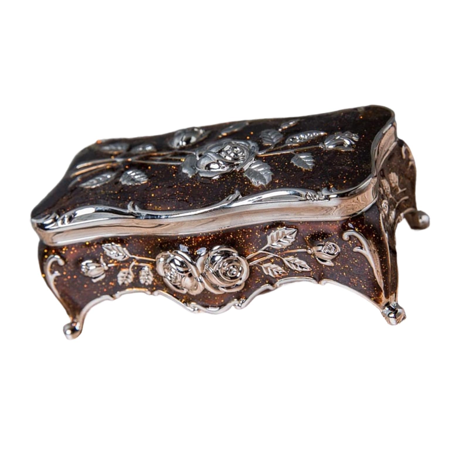 FGDTREE Handcraft Vintage Inspired Metal Storage Box with Intricate Floral Designs for Women Retro Jewelry Storage Case