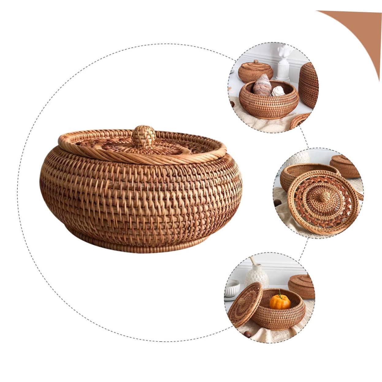 Amosfun Scatola Porta Dolci Coperchio come Regalo di Compleanno Robusta e Capiente in Rattan Intrecciato per Snack e Dolcetti lo Studio