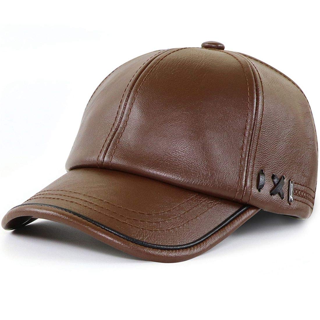 JNKET Outdoor Winter Men's PU Leather Baseball Cap Golf Hat Waterproof Windproof Sports Cap (03-Light Coffee)