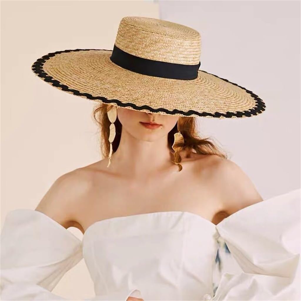 Chapeau de paille protection solaire maximale avec grand bord et bordure patch