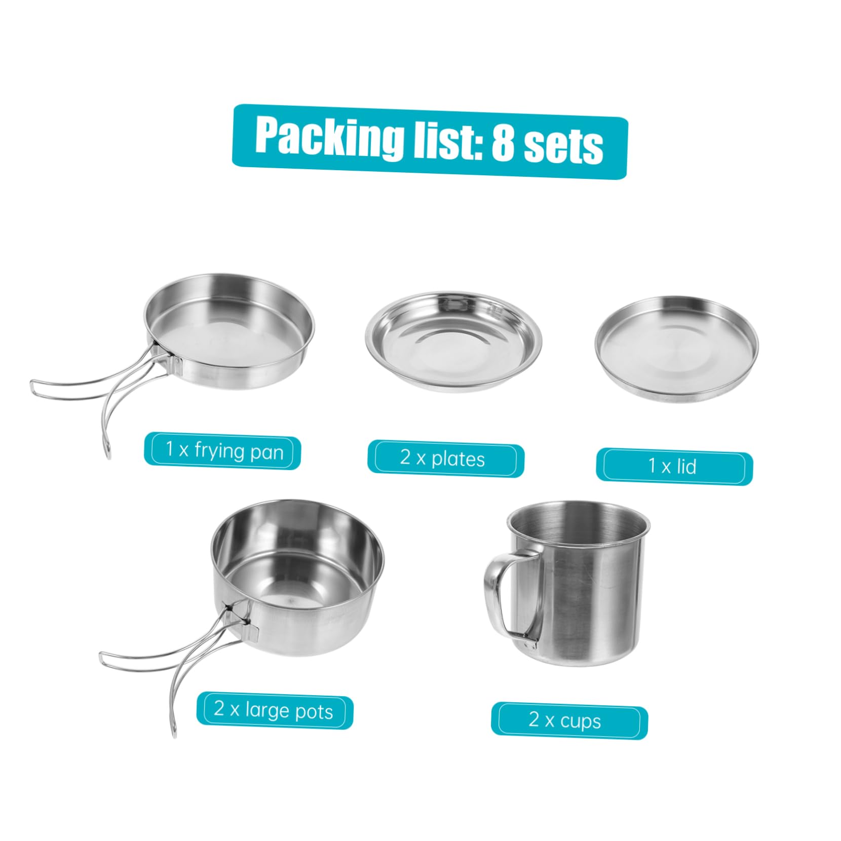 Kisangel 1set Camping Cookware Portable Stainless Steel Cookware for Outdoor Cooking Easy to Clean Design for Picnic Hiking BBQ and Camping Activities