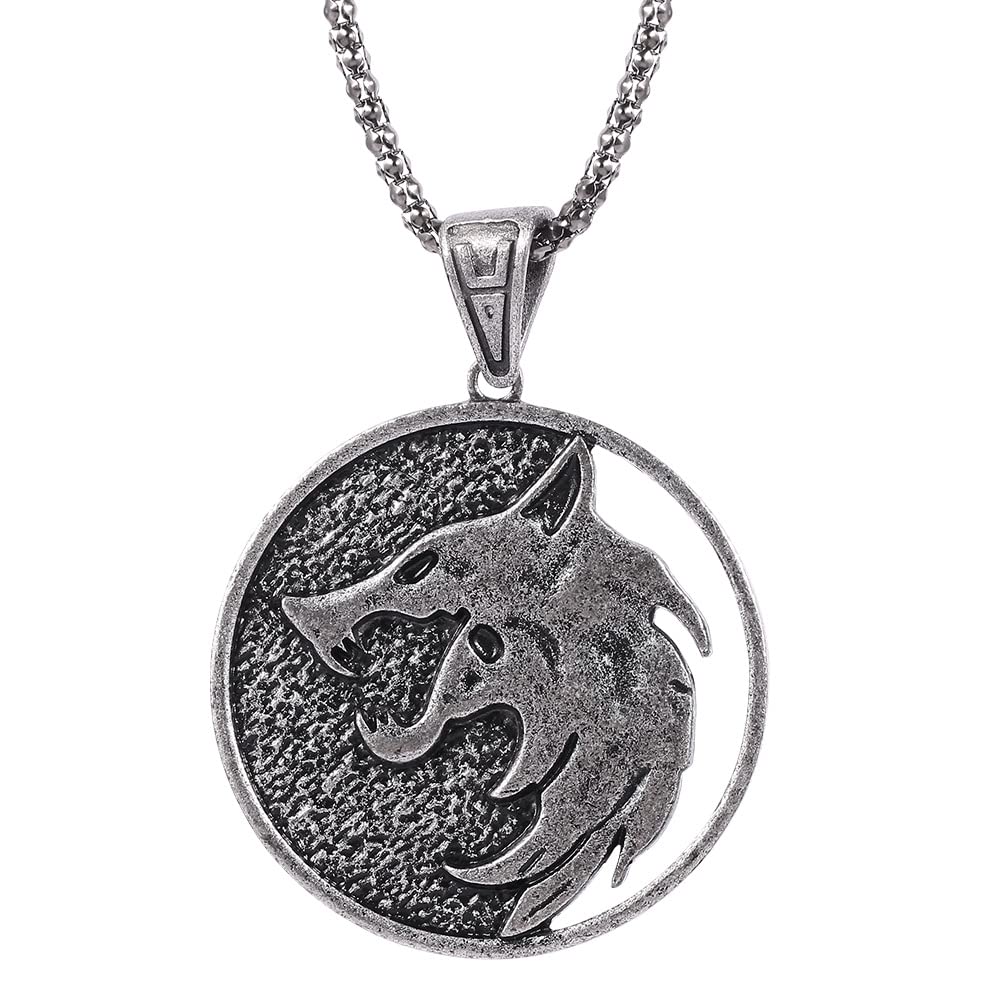 Wolf Medallion Pendant Necklace for Men Coin Charm Antique Silver Finish 60cm Chain Birthday, Anniversary & Valentine Gift for Men, Husband, Brother, Boyfriend-image-33