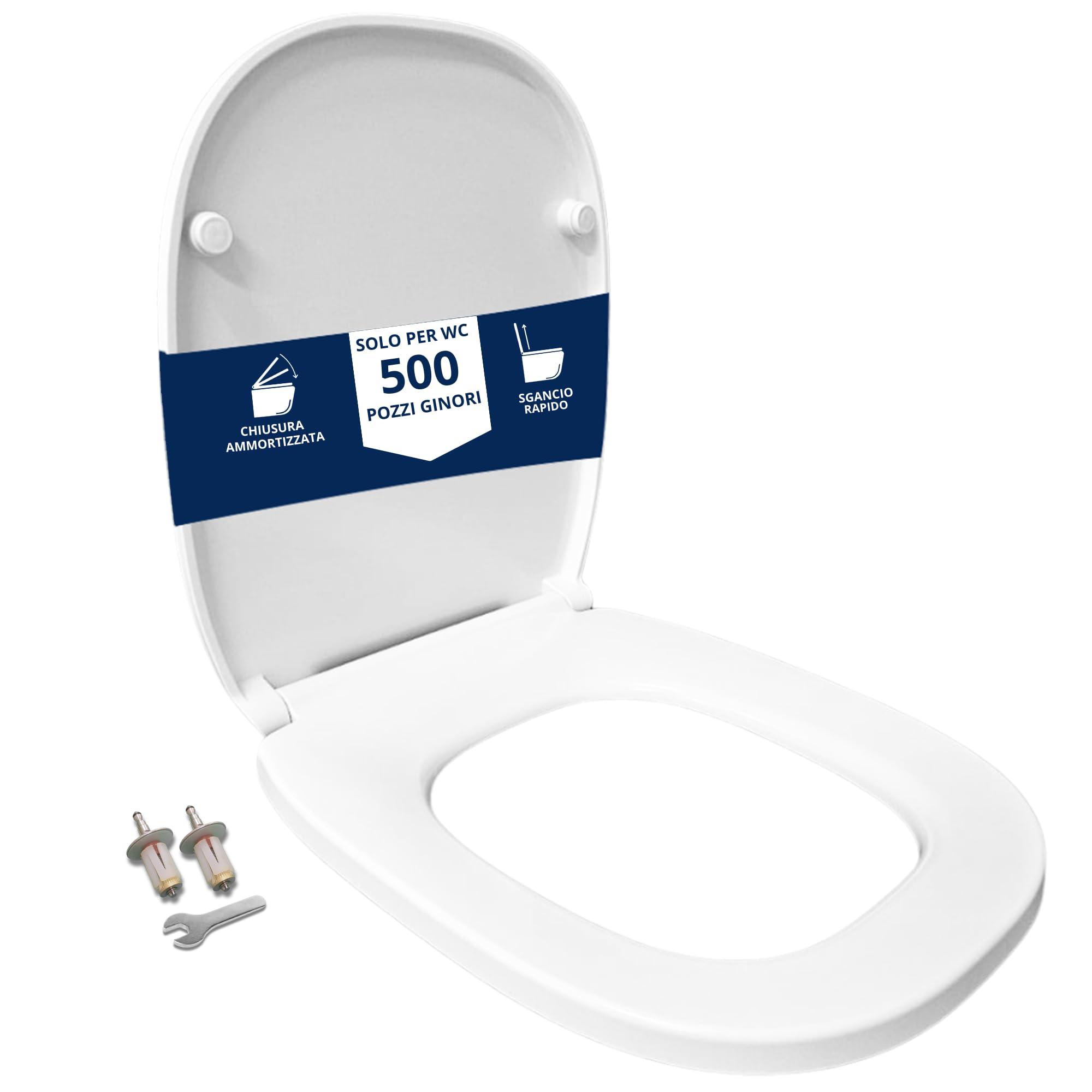 HYDRO HOME Copriwater Compatibile con Pozzi Ginori 500, Tavoletta WC Termoindurente Antibatterica, Sedile WC, Fissaggio dall'Alto, Cerniere in Ottone Cromato, Chiusura Ammortizzata, Montaggio rapido
