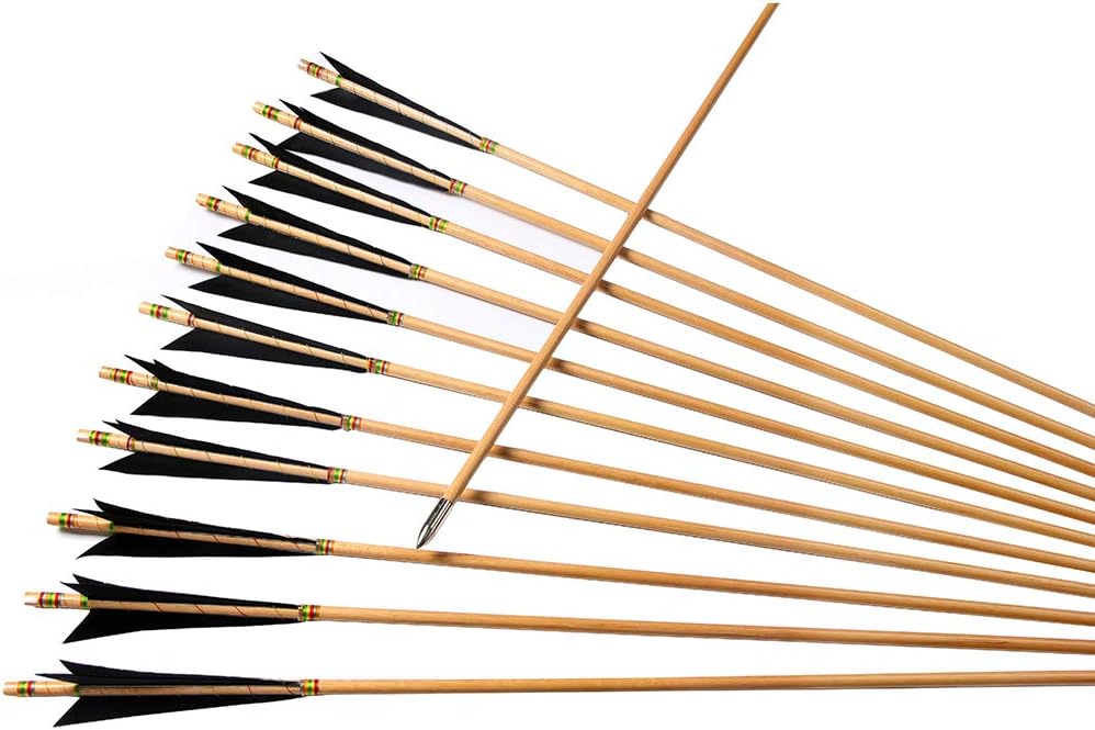 Archery Wooden English Longbow Arrows Practice Targeting Arrow 5.8" Turkey Feathers Fletching with Bullet Points for Recurve & Traditional Bow