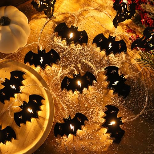 LEKIBOP LED Crow/Ghost/Pumpkin/Bat Halloween Light String Beautiful Indoor and Outdoor Room Decoration Lights Halloween Decoration Battery Power String Light Party (Bats 20 LED)