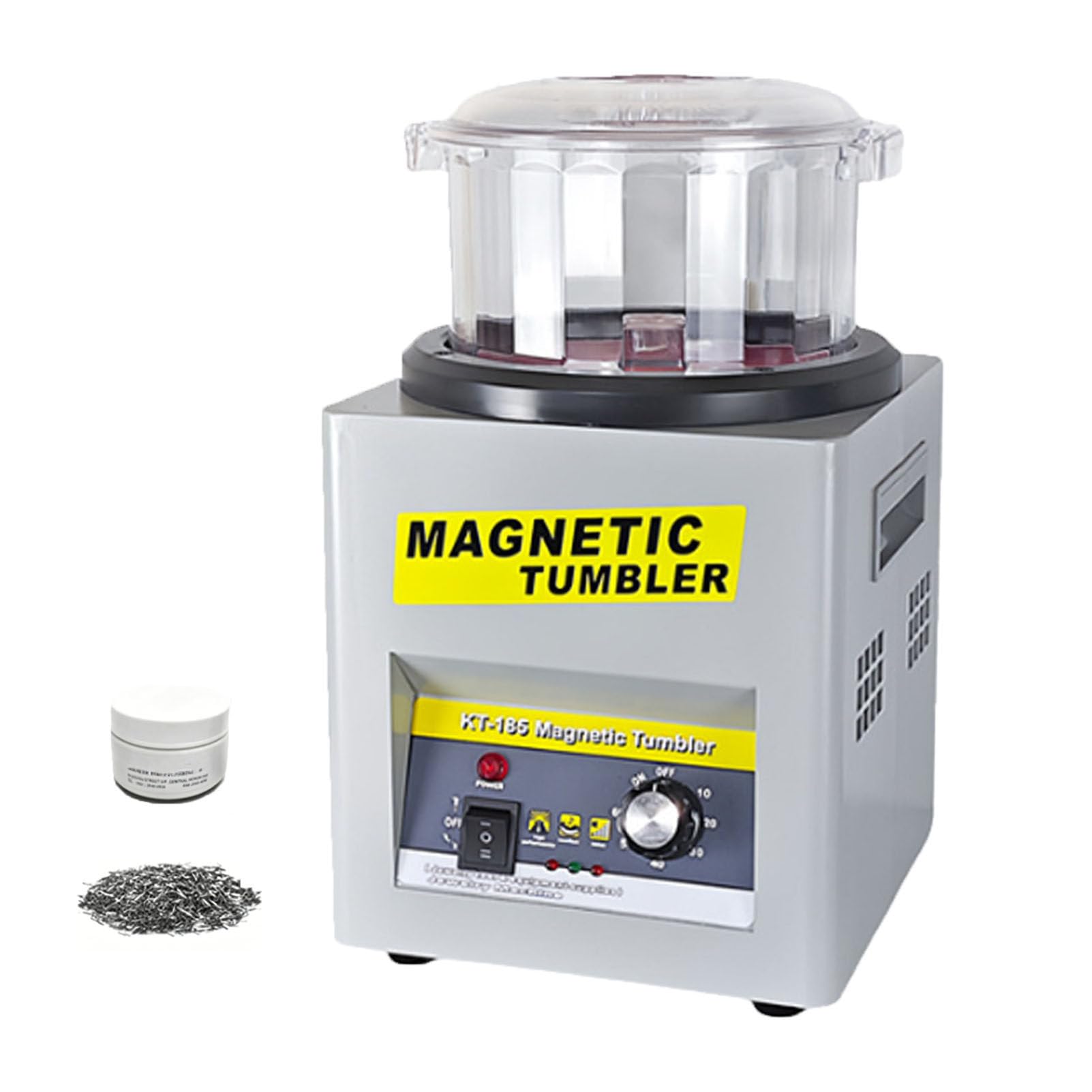 Zowdrix Magnetic Tumbler Polisher, 180mm Polishing Tub, Bidirectional Rotation Polisher with 500g Burnishing Pins, for Polishing Metal Parts, Jewelry