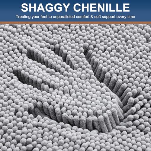 Smiry Luxury Chenille Toilet Rugs U-Shaped 24x24, Soft Absorbent Non-Slip Contour Bathroom Rugs for Toilet, Machine Washable Contoured Bath Mats, Light Grey