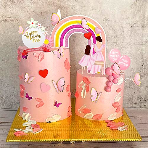 23Pcs Happy Mother’s Day Cake Topper Pink Red Heart Flower Butterflies Mum Daughter Silhouette Best Mum Ever Cake Decorations For Birthday Mother’s Day Cake Party Decorations Supplies #TOP4
