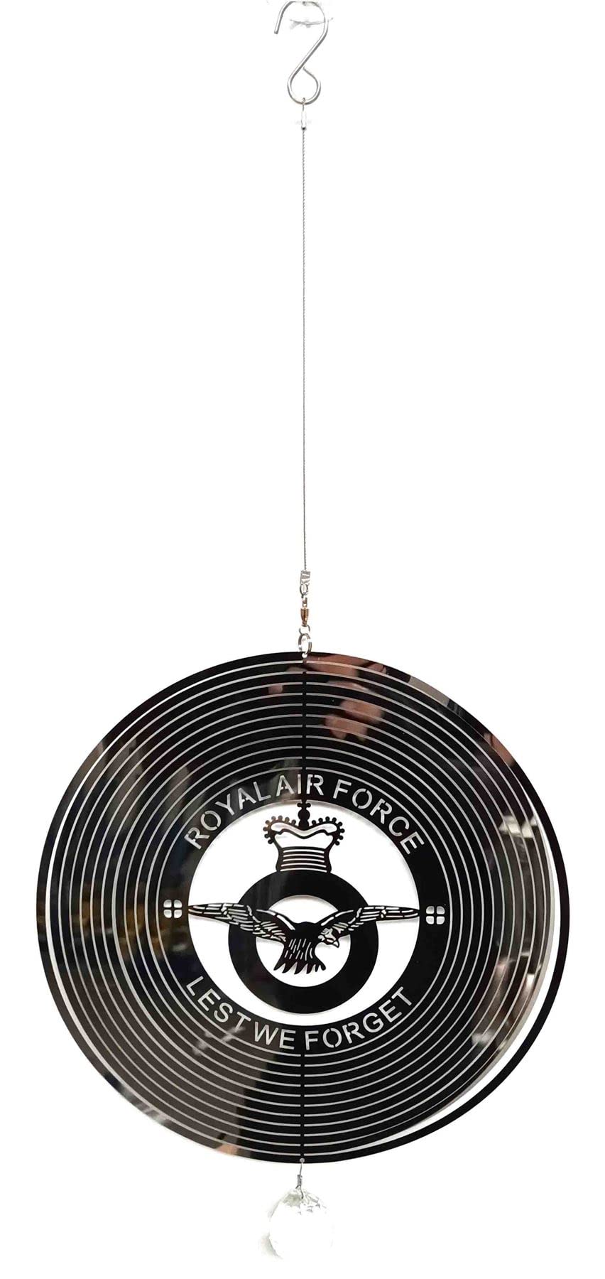 Royal Air Force Lest We Forget Stainless Steel Metal Garden Wind Spinner With Crystal Suncatcher - Great Garden Decor Ornament Part Of The Hanging Decorations and Hanging Ornaments Range - Image 2