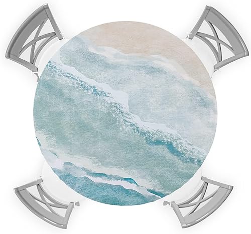 Miniatura 3 de Mantel redondo ajustable de verano de 45 a 54 pulgadas, para playa, playa, playa, playa, playa, impermeable, con bordes elásticos, lavables, para