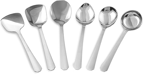 Miniatura 7 de CRAFTONE Juego de utensilios de cocina de acero inoxidable (6 piezas) incluye cucharón, volteador, servir, cocinar, arroz, cuchara ovalada, juego de