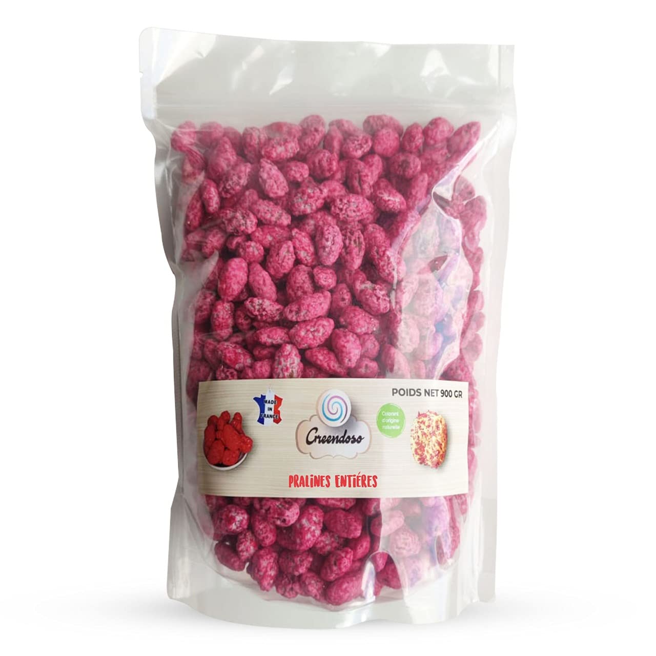 GREENDOSO® Pralines Roses Entiéres Amandes (18%) 1 KG, (Colorant Naturel) Fabrication Artisanale Française