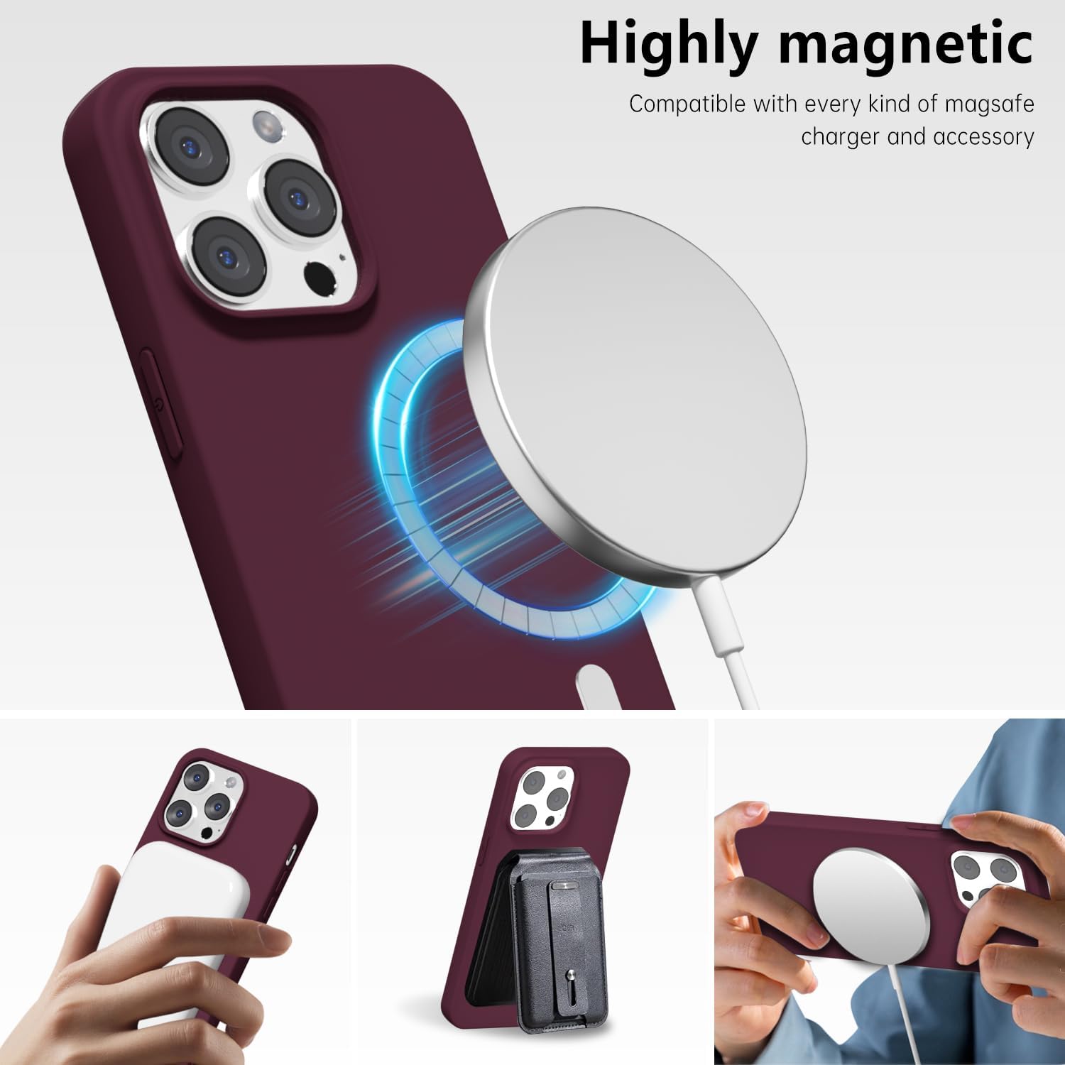 oakxco Silicone Case for iPhone 13 Pro Max Case Magnetic, Compatible with Magsafe Wireless Charging, Slim Thin Soft Rubber Gel, Girly Cute Aesthetic Hard Mag Safe Cover for Women, Burgundy Maroon - Image 7