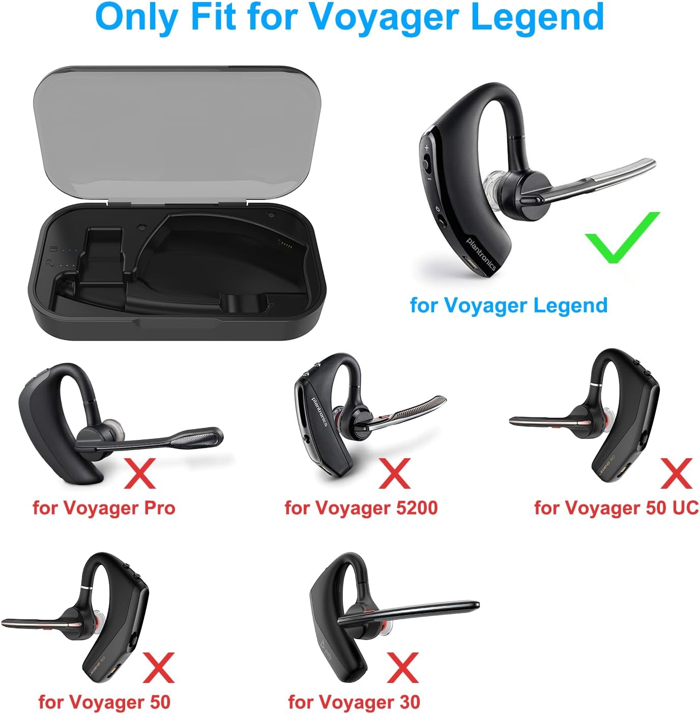 Power Charging Case Compatible with Plantronics Voyager Legend Headset, 2 in 1 Portable Charge Case with LED Indicator (Charging case only; Not for Legend 30 or Legend 50)