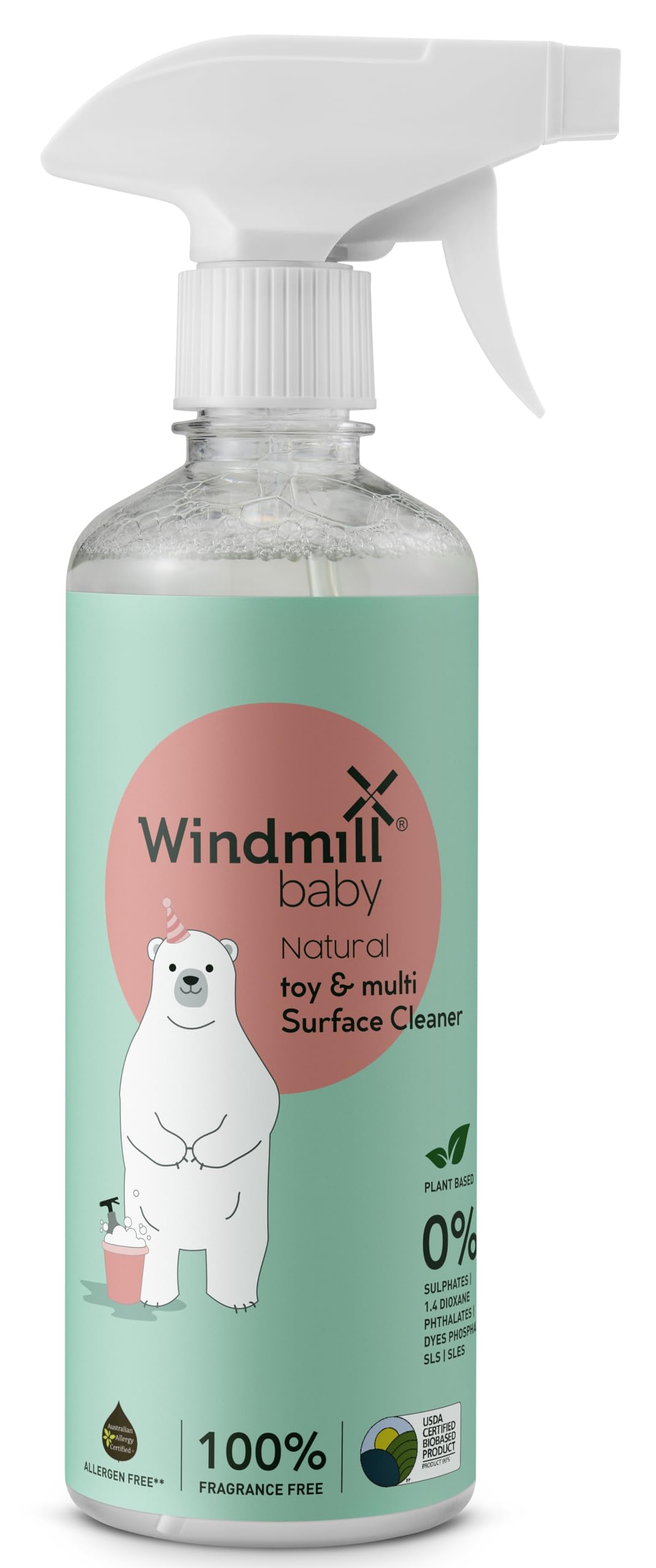 Windmill baby Natural Toy & Multi Surface Cleaner, USDA Certified, Fragrance Free, No Fumes, for toys, nursery, high chairs, mats, cribs, windows and more - 450ml