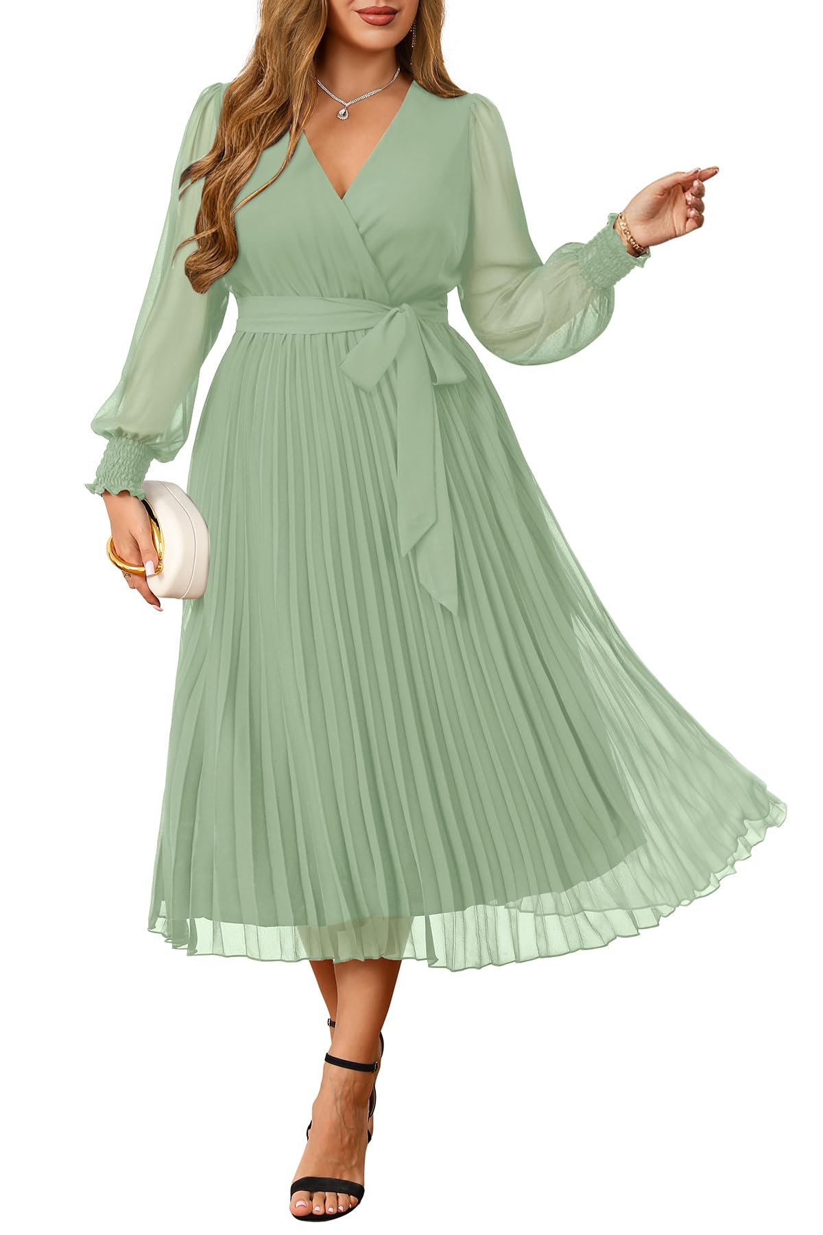Photo 1 of Pinup Fashion Plus Size Sage Green Long Sleeve Dress- 16W
