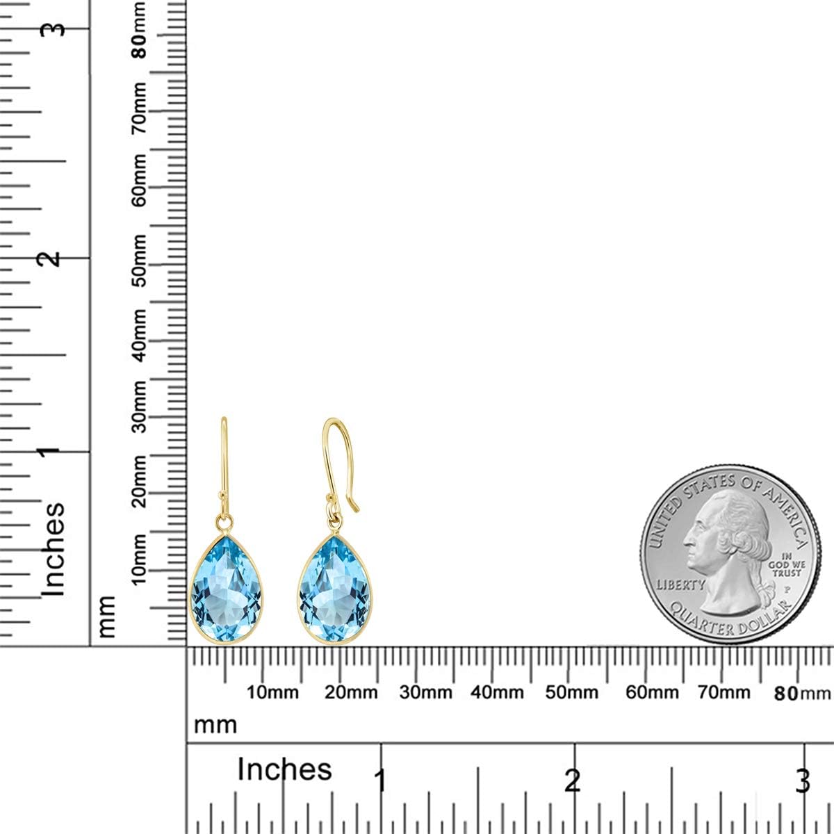 Gem Stone King 14K Yellow Gold Blue Topaz Teardrop Earrings For Women | 13.00 Cttw | Gemstone Birthstone | Pear Shape 10X15MM | Fine Jewelry Gifts for Women Mom Wife Her