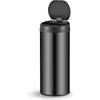 Juskys Kitchen Waste Bin with Motion Sensor Black 50 L Round Waste Bin for Contactless Disposal with Clamping Ring for Bin Ba