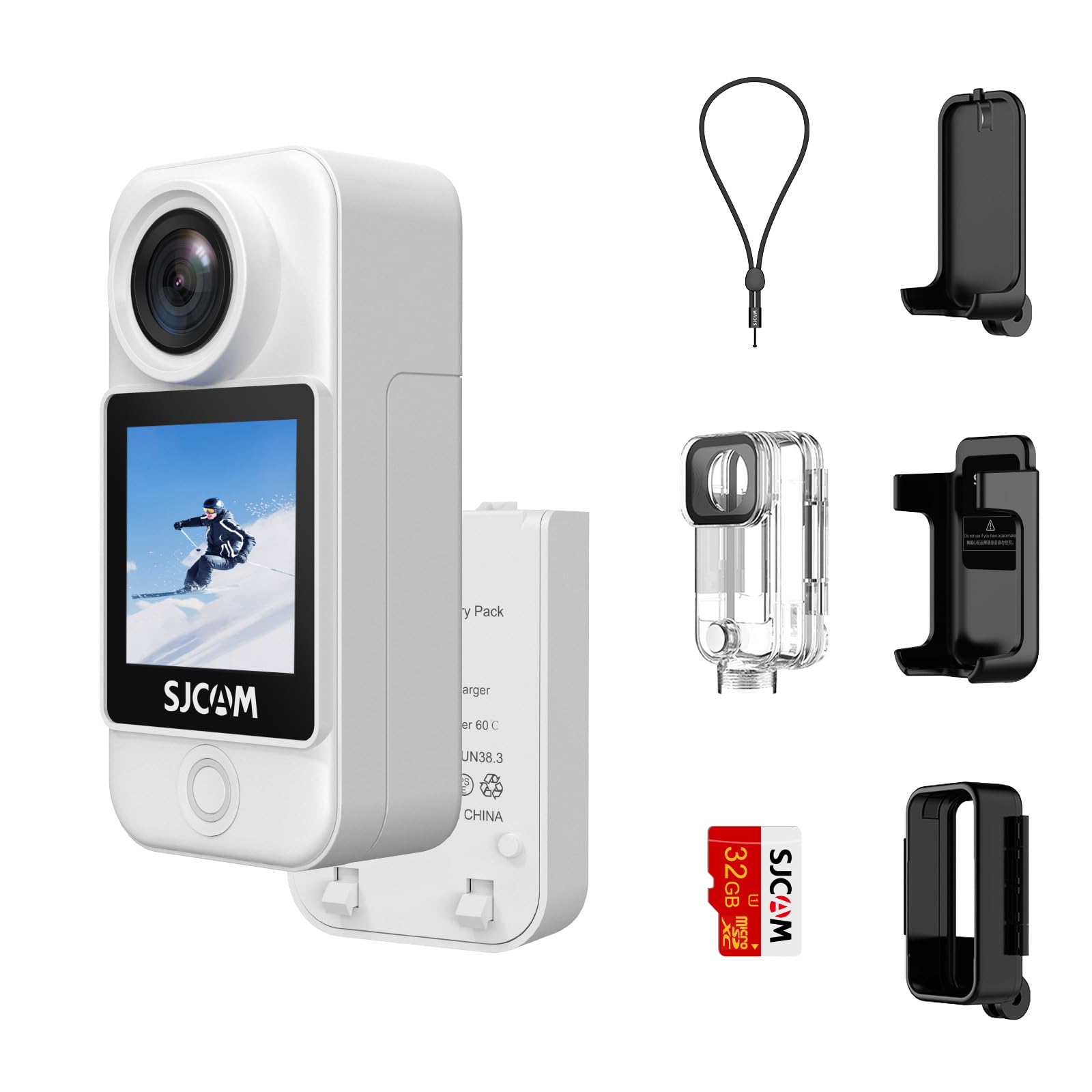 SJCAM C300 Pocket Action Cam 4K30FPS 20MP, 1,33" Schermo Tattile Fotocamera Subacquea EIS 2.4G/5G Dual WiFi, Videocamera Sott'acqua 30M Impermeabile con 2 Batteria per Nuoto, Surf e Immersioni, Bianco