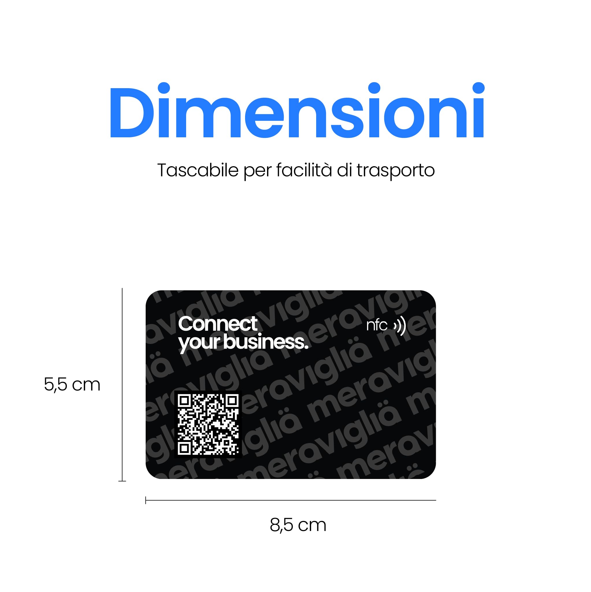 Biglietto da Visita NFC con QRCode Nero Compatibile con Qualsiasi Dispositivo
