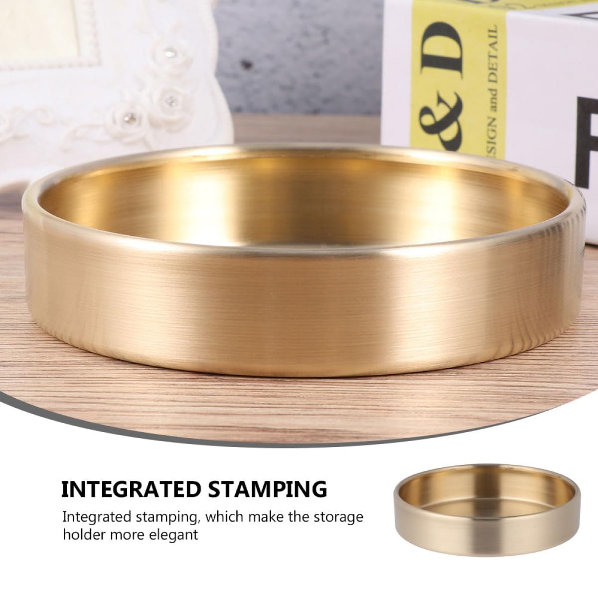 Bandeja Diseño Elegante para Almacenamiento Multifuncional Redonda de Latón Dorado y Bordes Suaves de Joyas Hogar