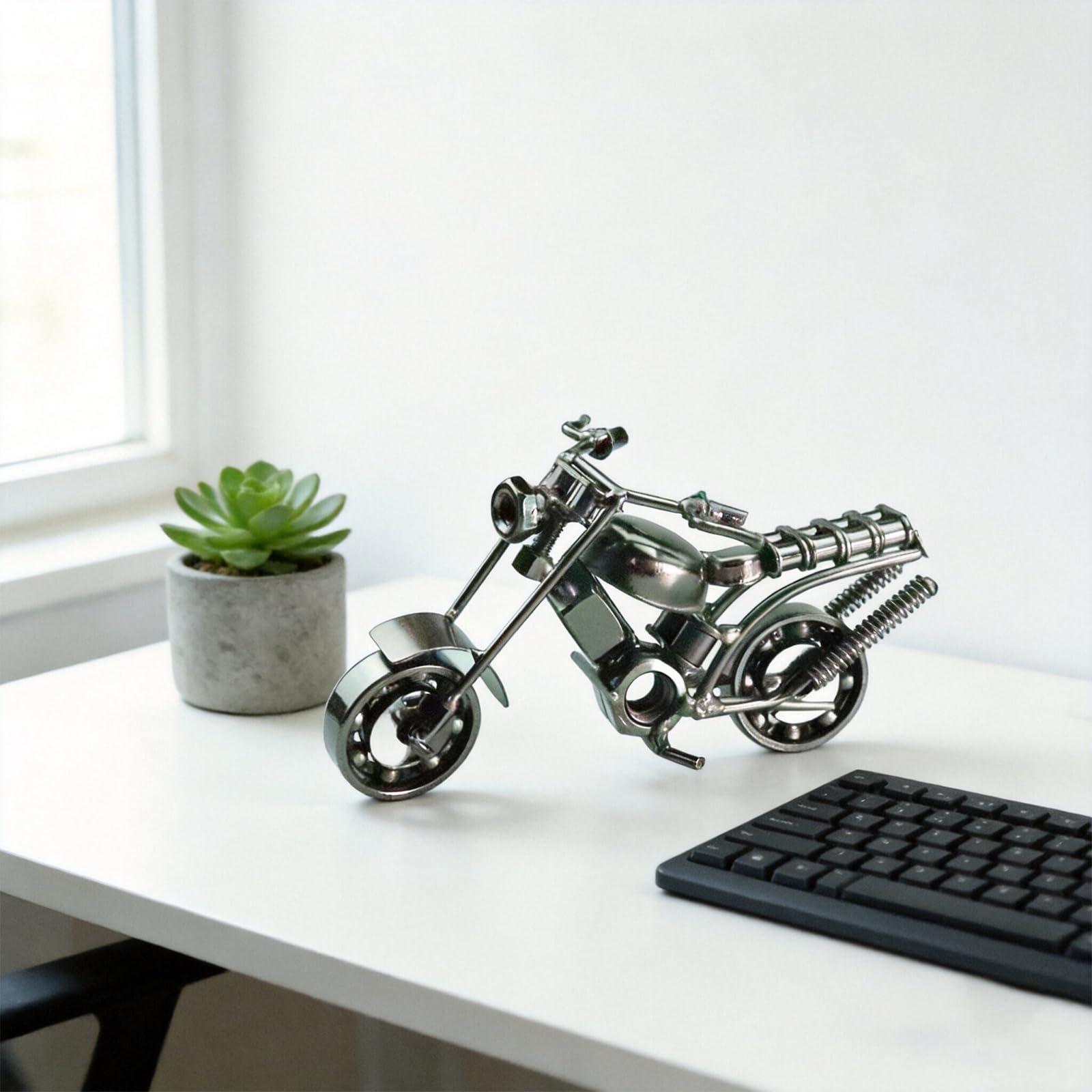 Modèle de Moto, Ferro Moto Modello, Modello di Motocicletta in Ferro Creativo Retrò, per Oggetti di Scena Fotografici, Collezione D'arte, Decorazione Desktop (Argento)